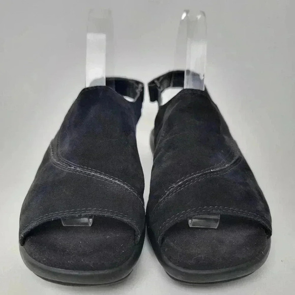 Ecco Black Suede Peep Toe Sandals - 6 - Picture 6 of 9